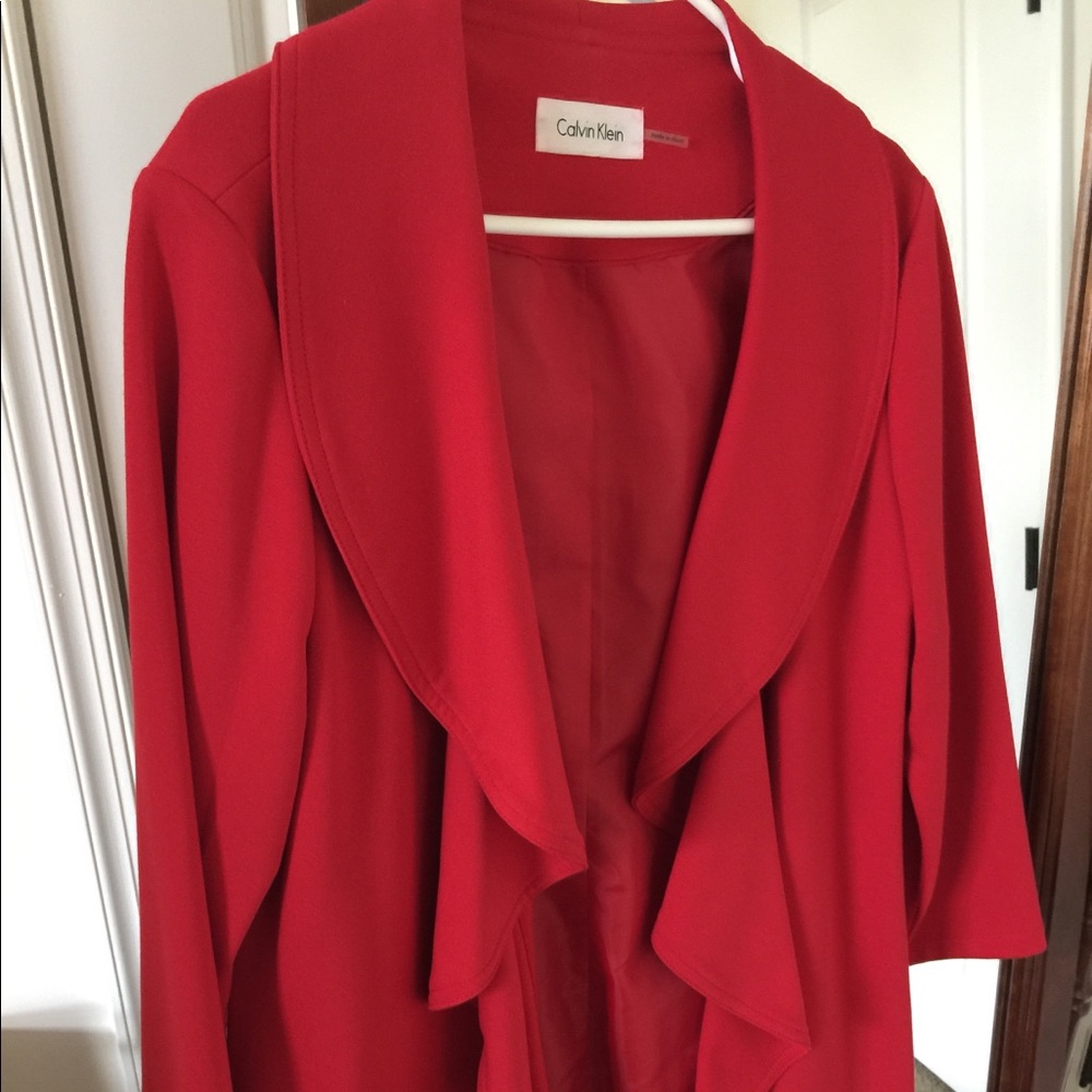 Stunning red Calvin Klein open front jacket.